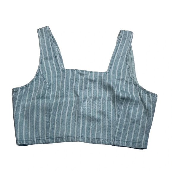 Altar'd State Crop Top M White Blue Striped Elastic Back Chambray Nautical NWT - Picture 1 of 8